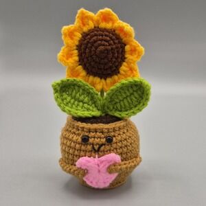 Crochet Sunflower Potted Plant Handmade Amigurumi Smiling Flower Desk Decor Gift